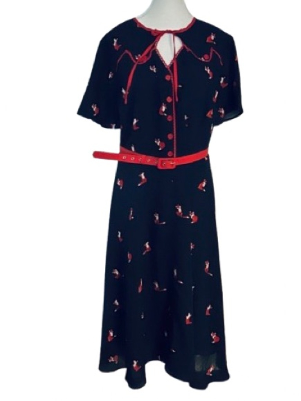 Fox Fall UNIQUE VINTAGE 2X 18 1X Navy Blue Red Plus Size Midi Belted Foxes Boho